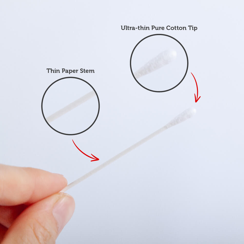 Suzuran Baby Cotton Swab has ultra-thin pure cotton tip with thin paper stem.