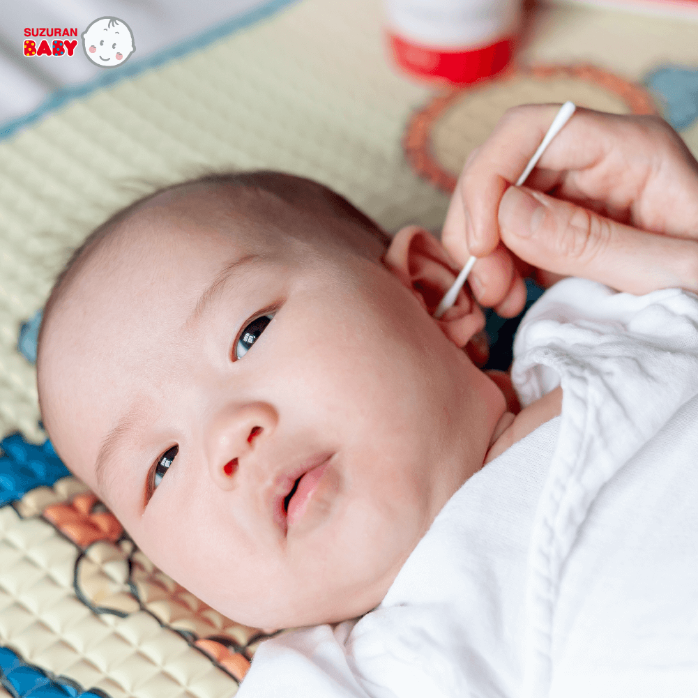 Clean baby's ears with Suzuran Baby Cotton Swab.